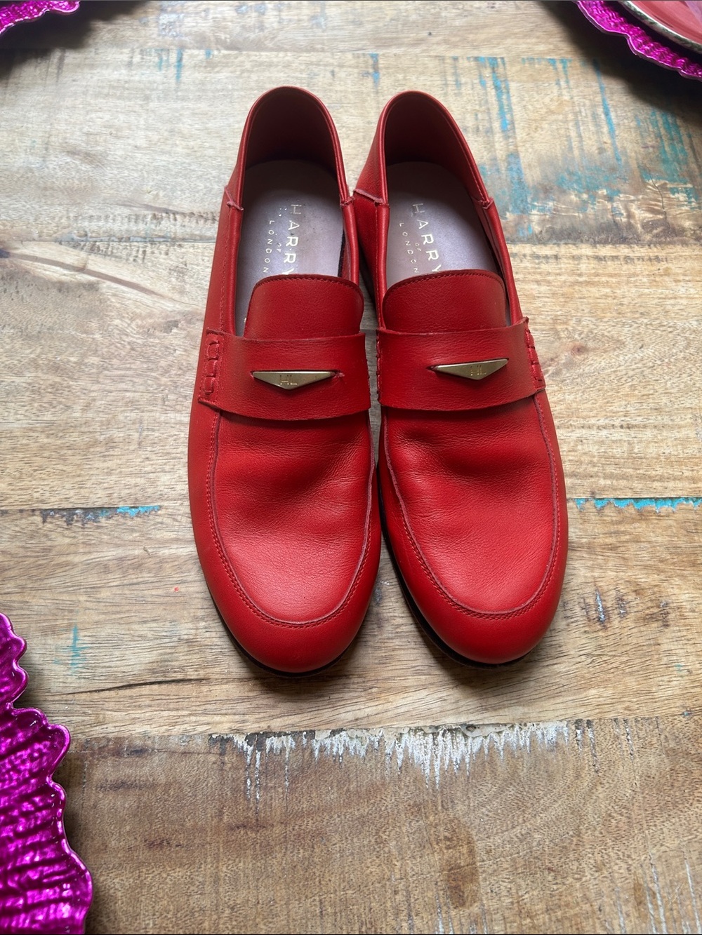 Harry's of London Red Leather Slip-On Loafers. soft Leather. Made in England